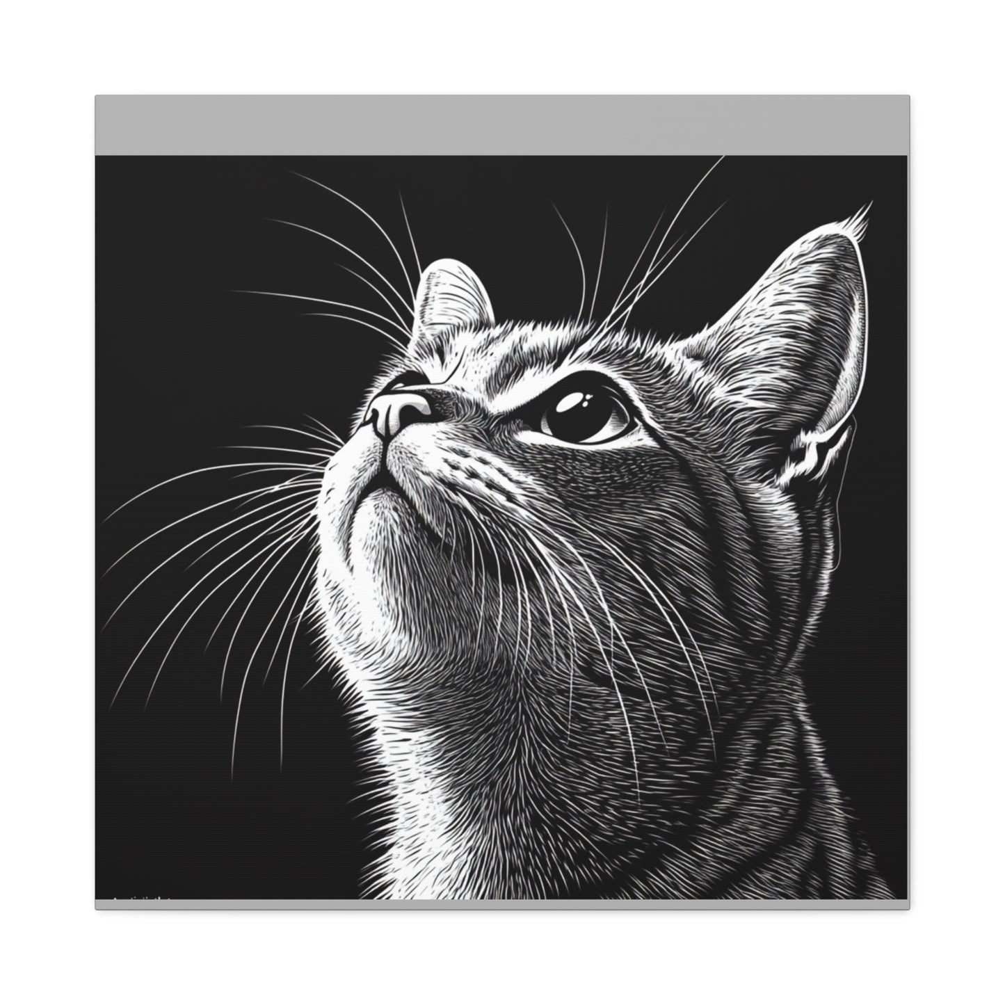 Portrait Cat Canvas Wall Art - Black and White Stretched Print