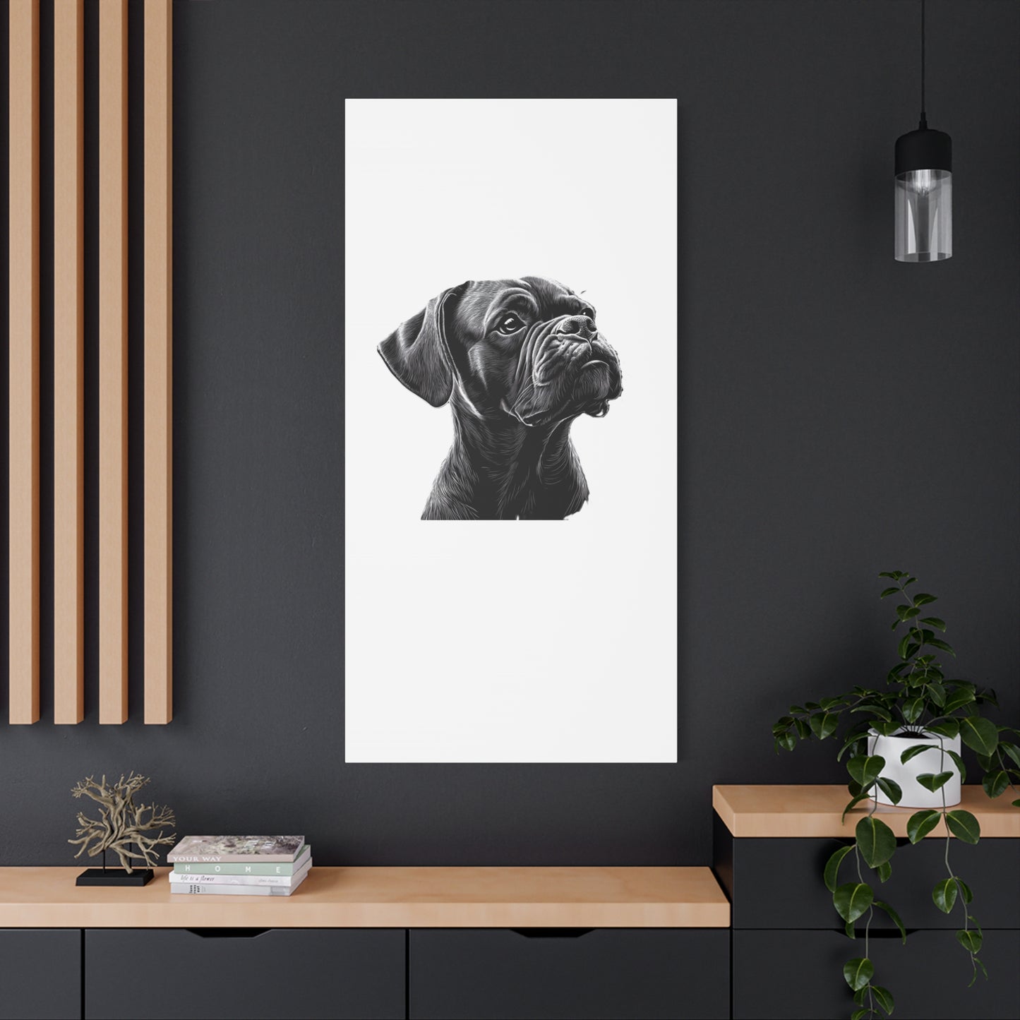 Canvas Wall Art - Black Boxer Dog Portrait - Pet Lover Home Decor