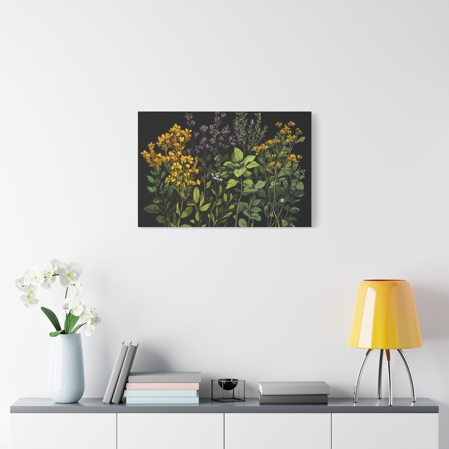 Botanical Wall Art - Matte Canvas Print of Colorful Herbs and Flowers