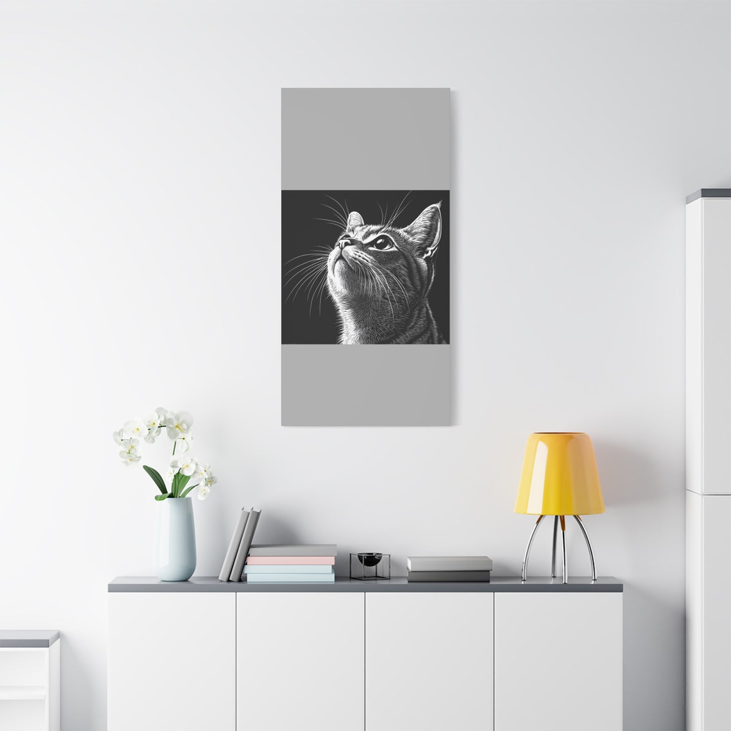 Portrait Cat Canvas Wall Art - Black and White Stretched Print