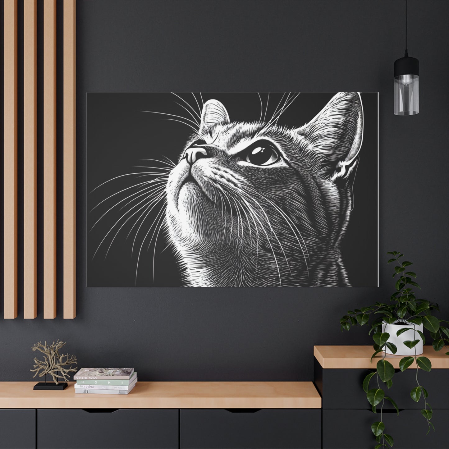 Portrait Cat Canvas Wall Art - Black and White Stretched Print