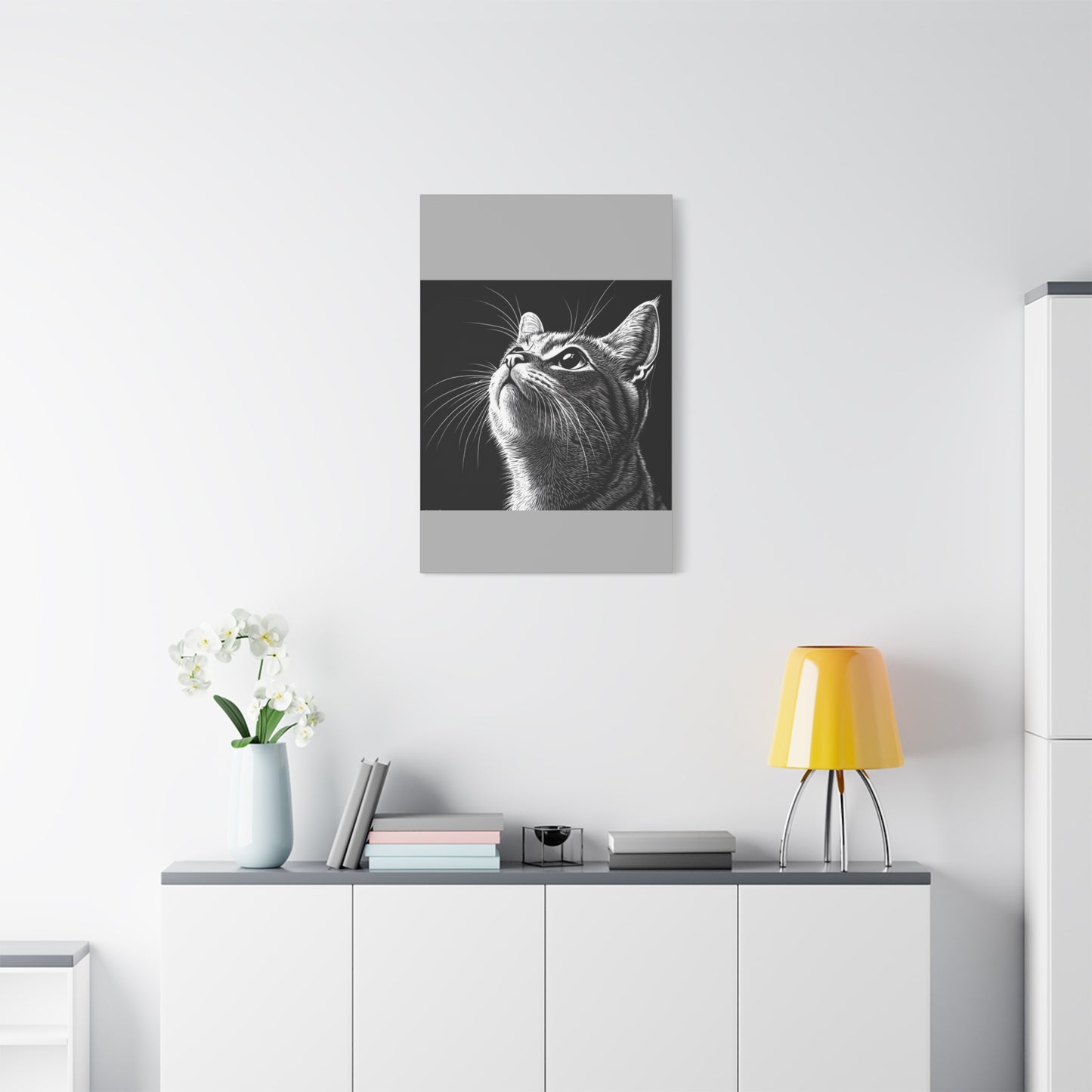 Portrait Cat Canvas Wall Art - Black and White Stretched Print