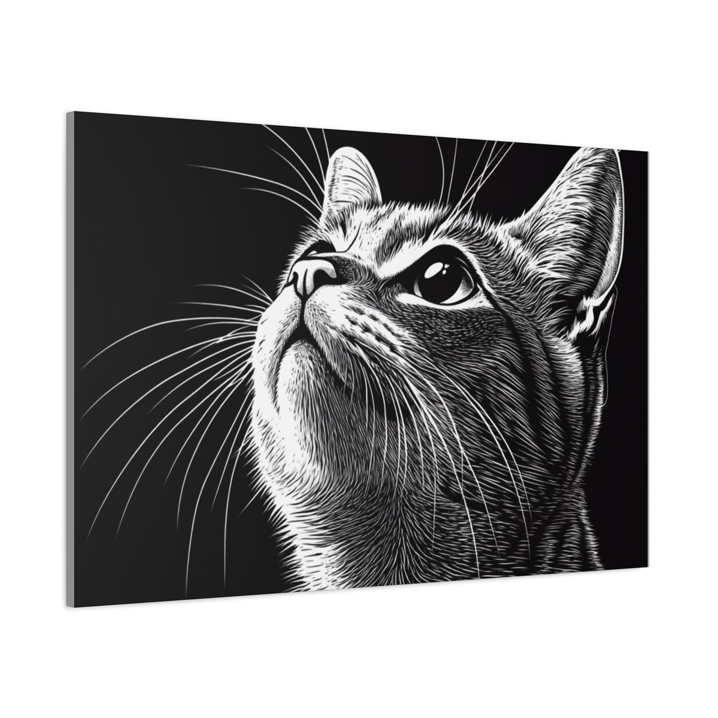 Portrait Cat Canvas Wall Art - Black and White Stretched Print