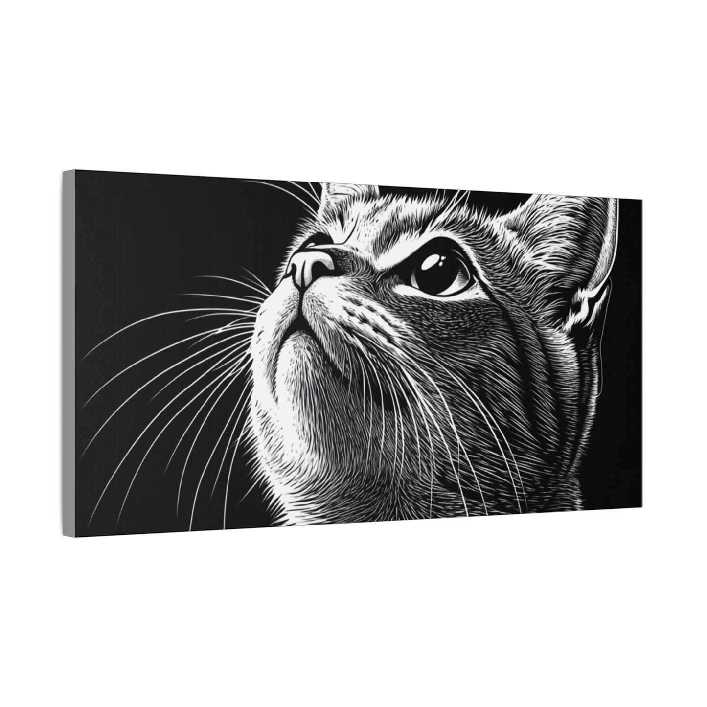 Portrait Cat Canvas Wall Art - Black and White Stretched Print