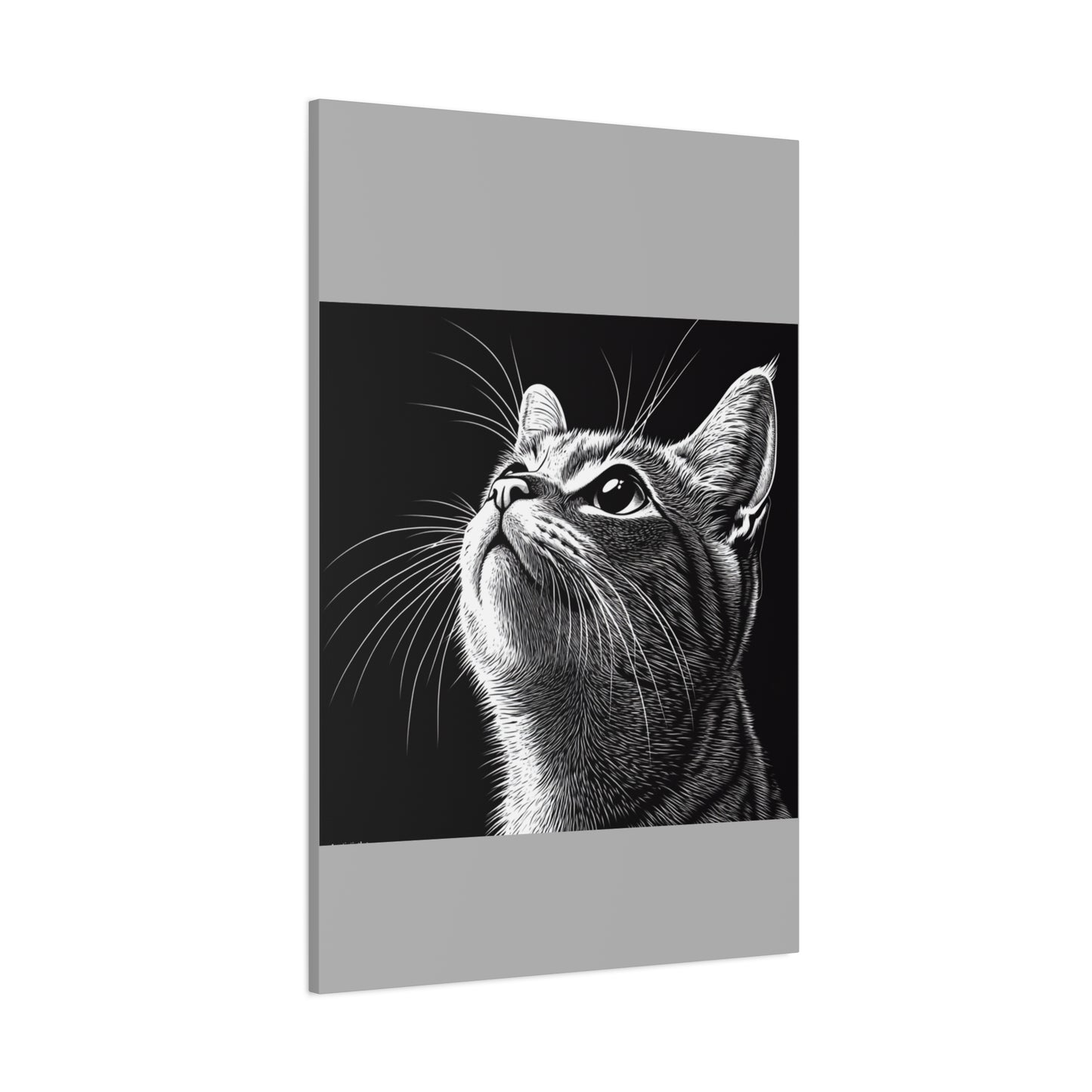 Portrait Cat Canvas Wall Art - Black and White Stretched Print