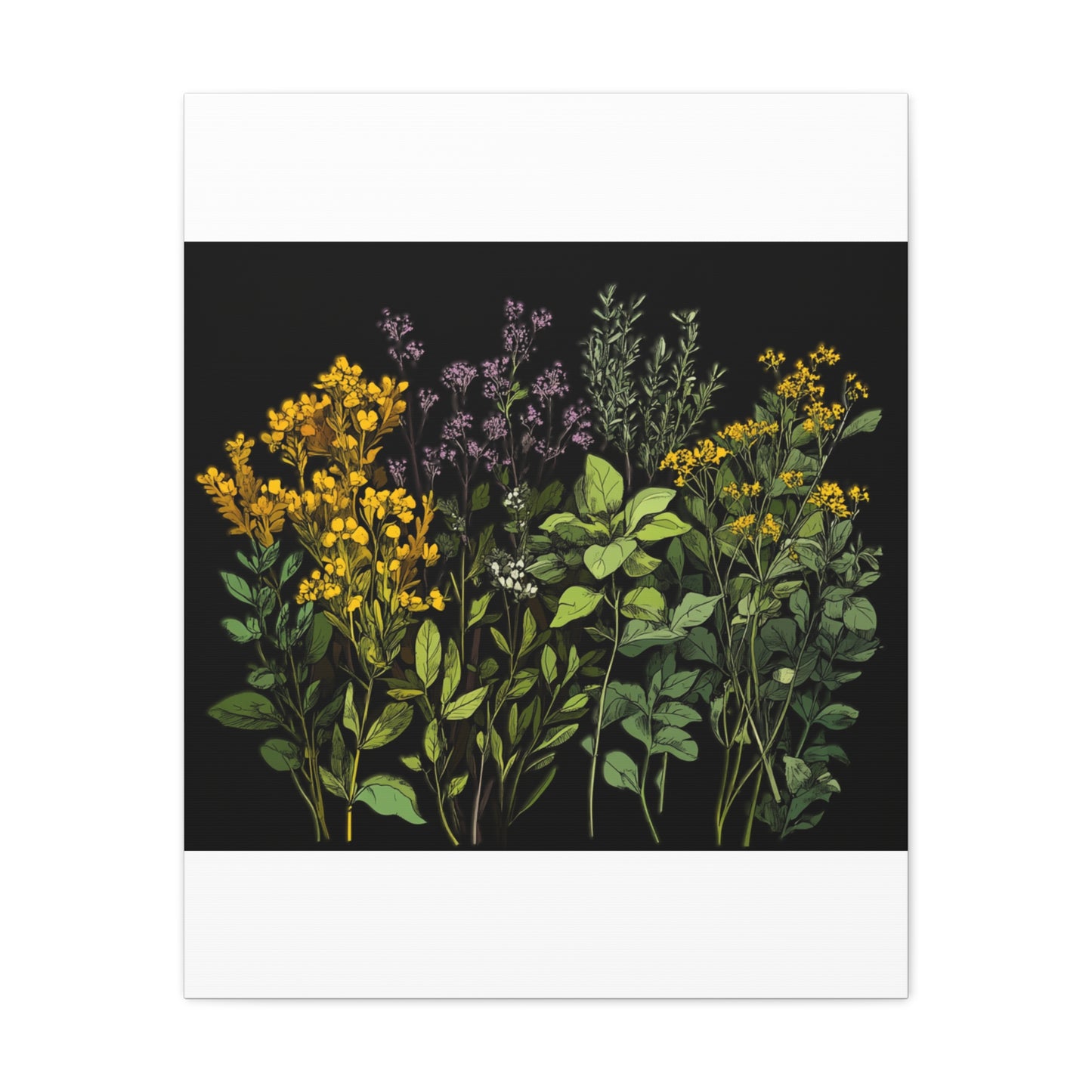 Botanical Wall Art - Matte Canvas Print of Colorful Herbs and Flowers
