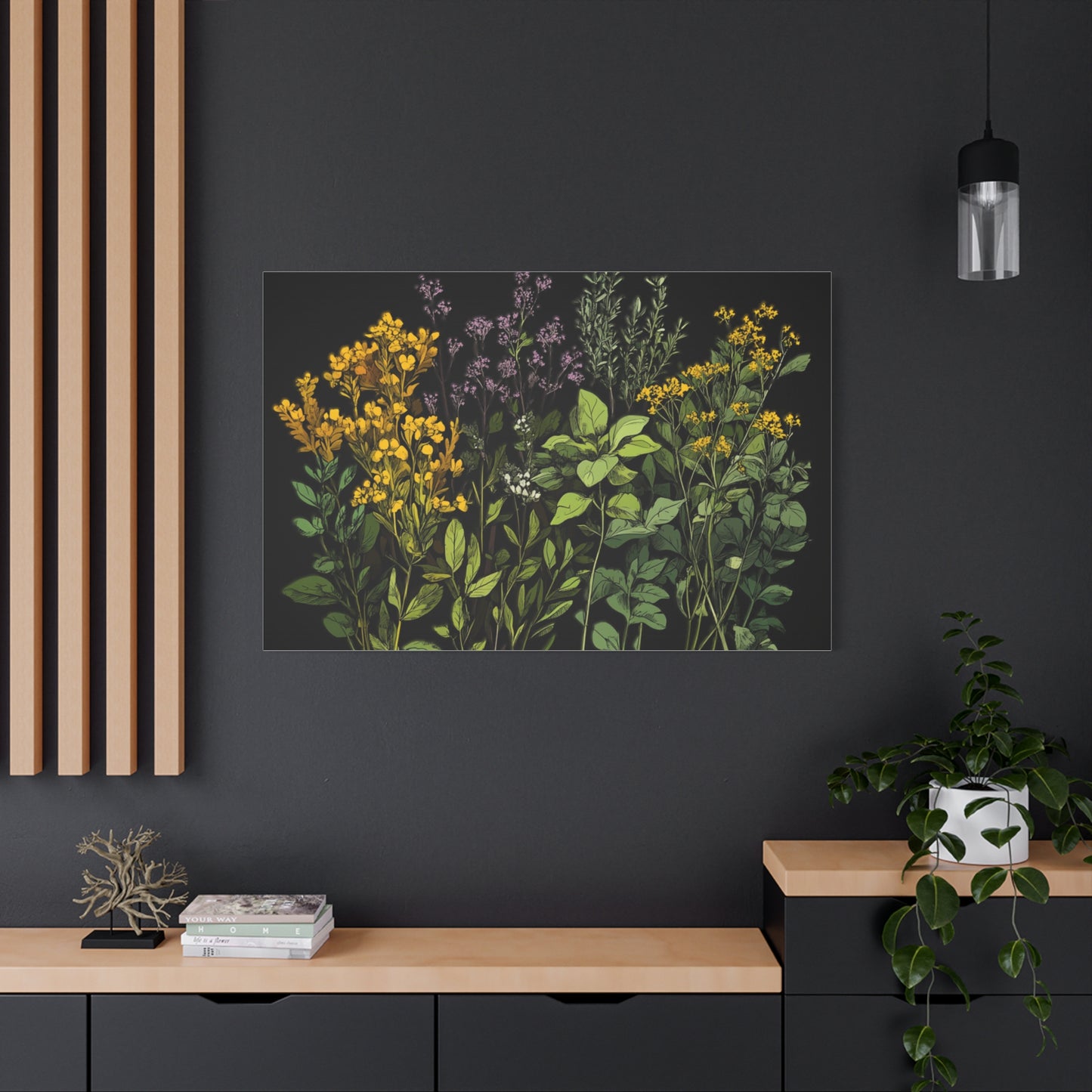 Botanical Wall Art - Matte Canvas Print of Colorful Herbs and Flowers