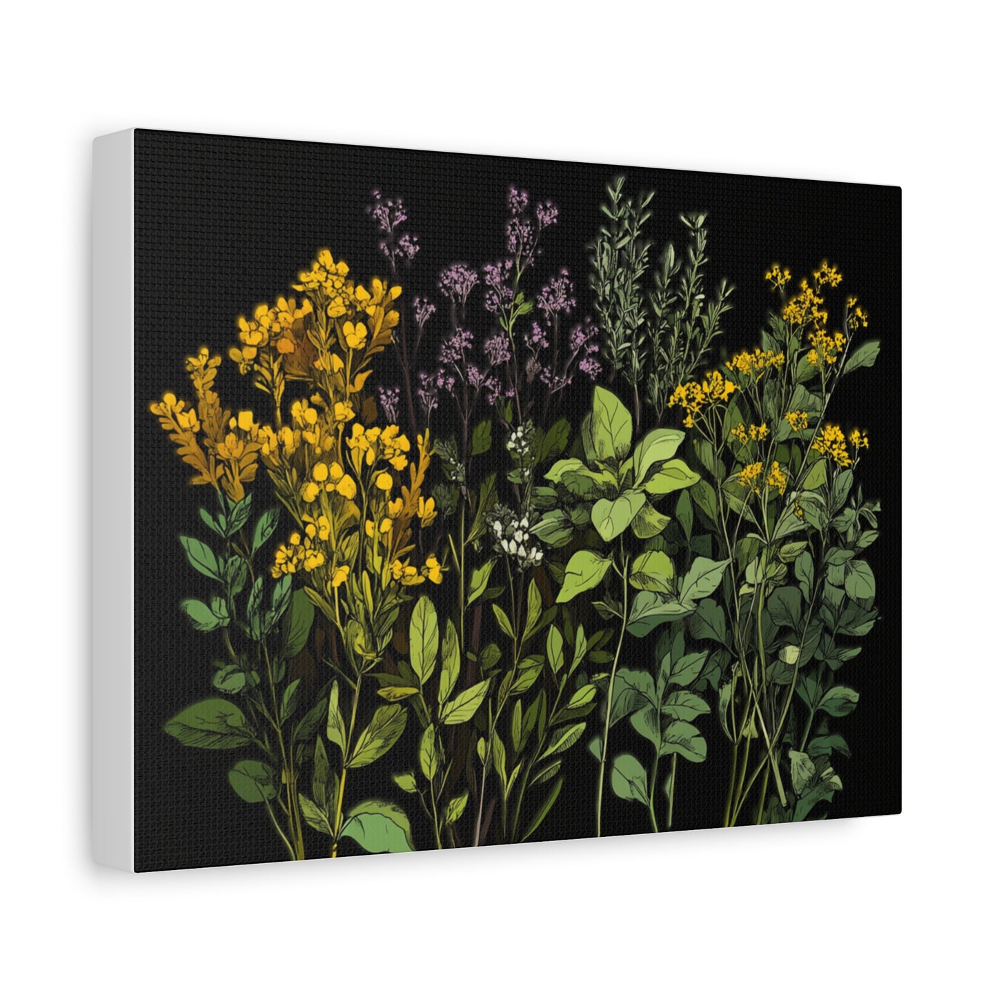 Botanical Wall Art - Matte Canvas Print of Colorful Herbs and Flowers
