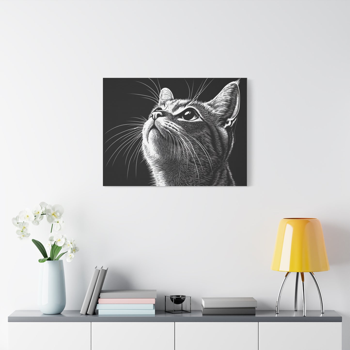 Portrait Cat Canvas Wall Art - Black and White Stretched Print