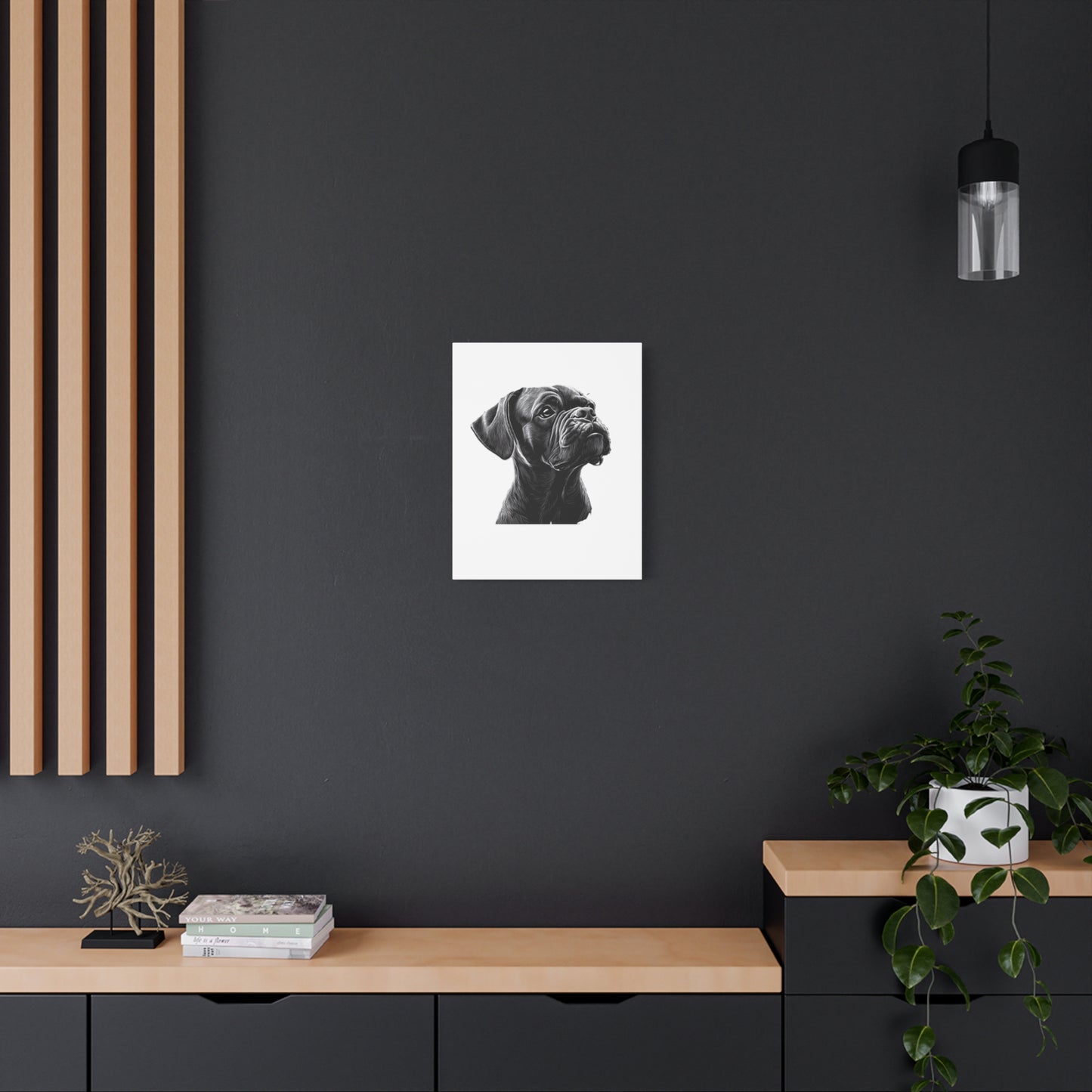 Canvas Wall Art - Black Boxer Dog Portrait - Pet Lover Home Decor