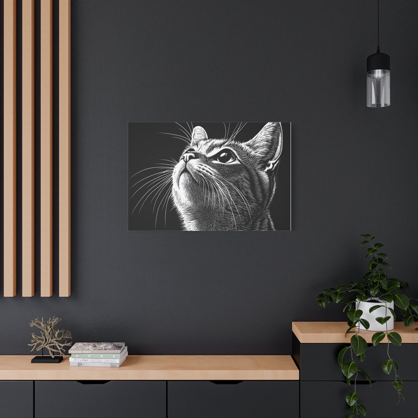 Portrait Cat Canvas Wall Art - Black and White Stretched Print
