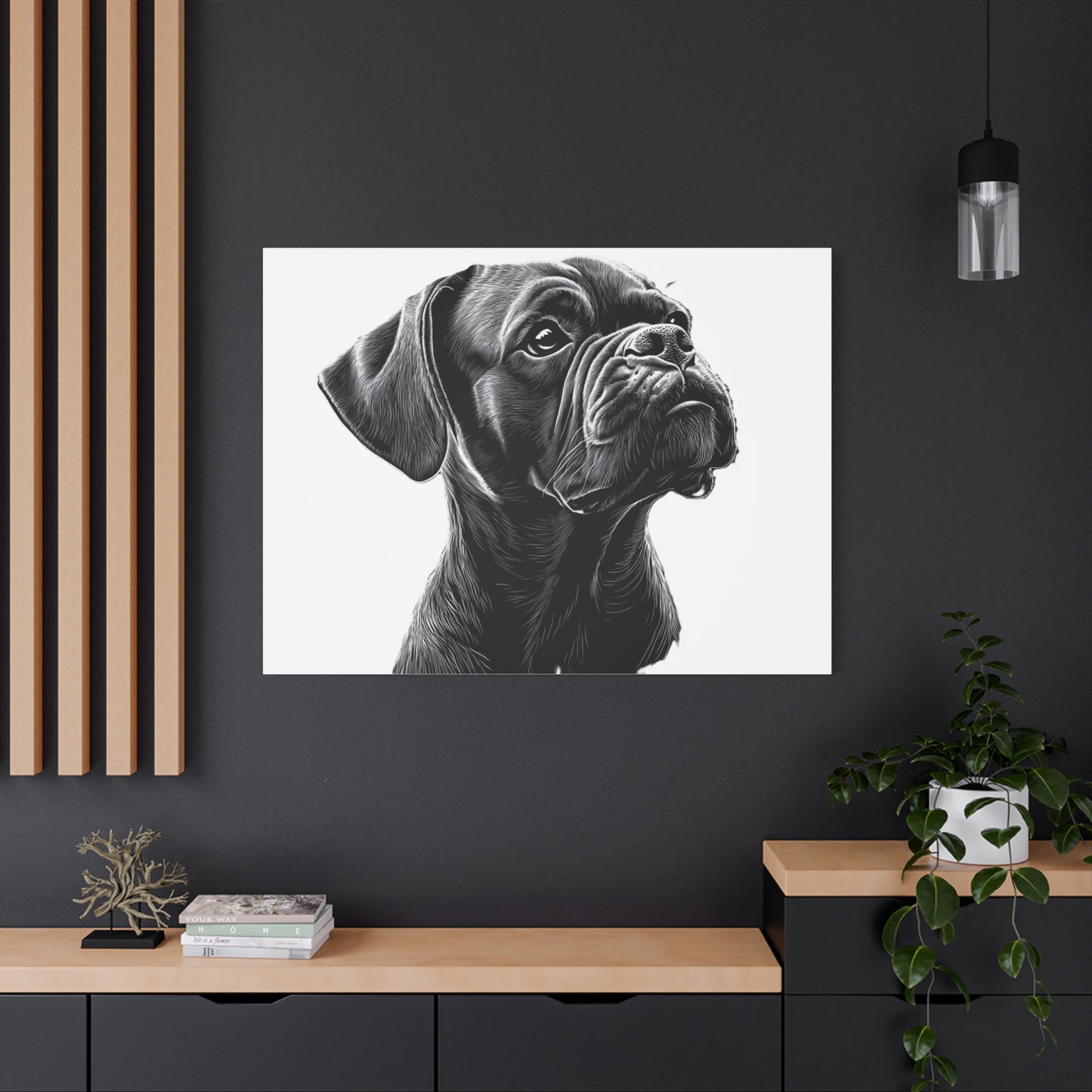 Canvas Wall Art - Black Boxer Dog Portrait - Pet Lover Home Decor