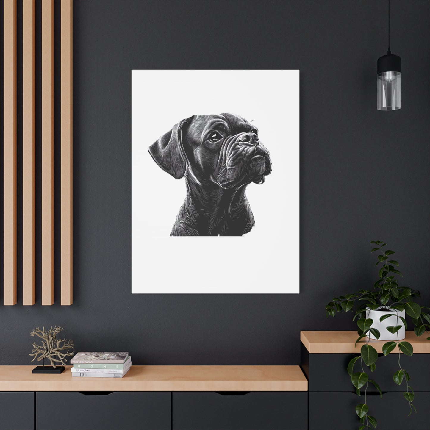 Canvas Wall Art - Black Boxer Dog Portrait - Pet Lover Home Decor