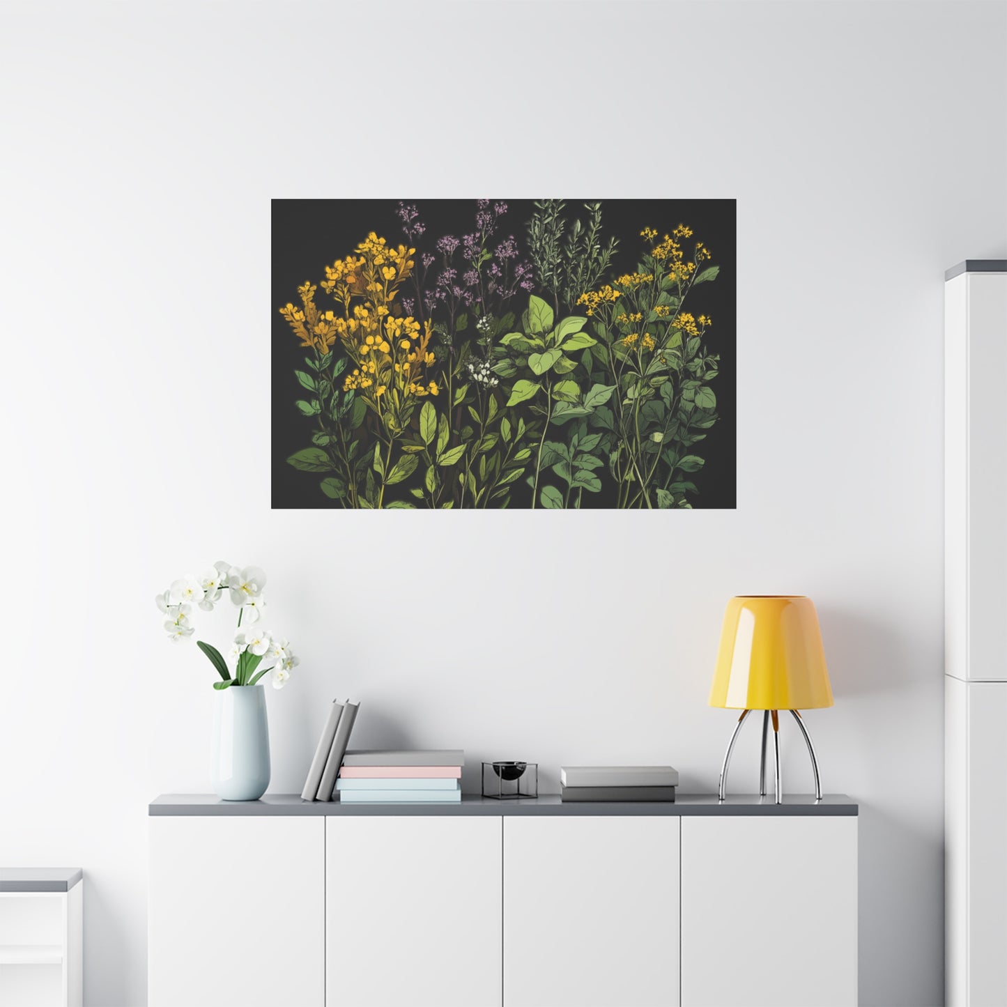 Botanical Wall Art - Matte Canvas Print of Colorful Herbs and Flowers
