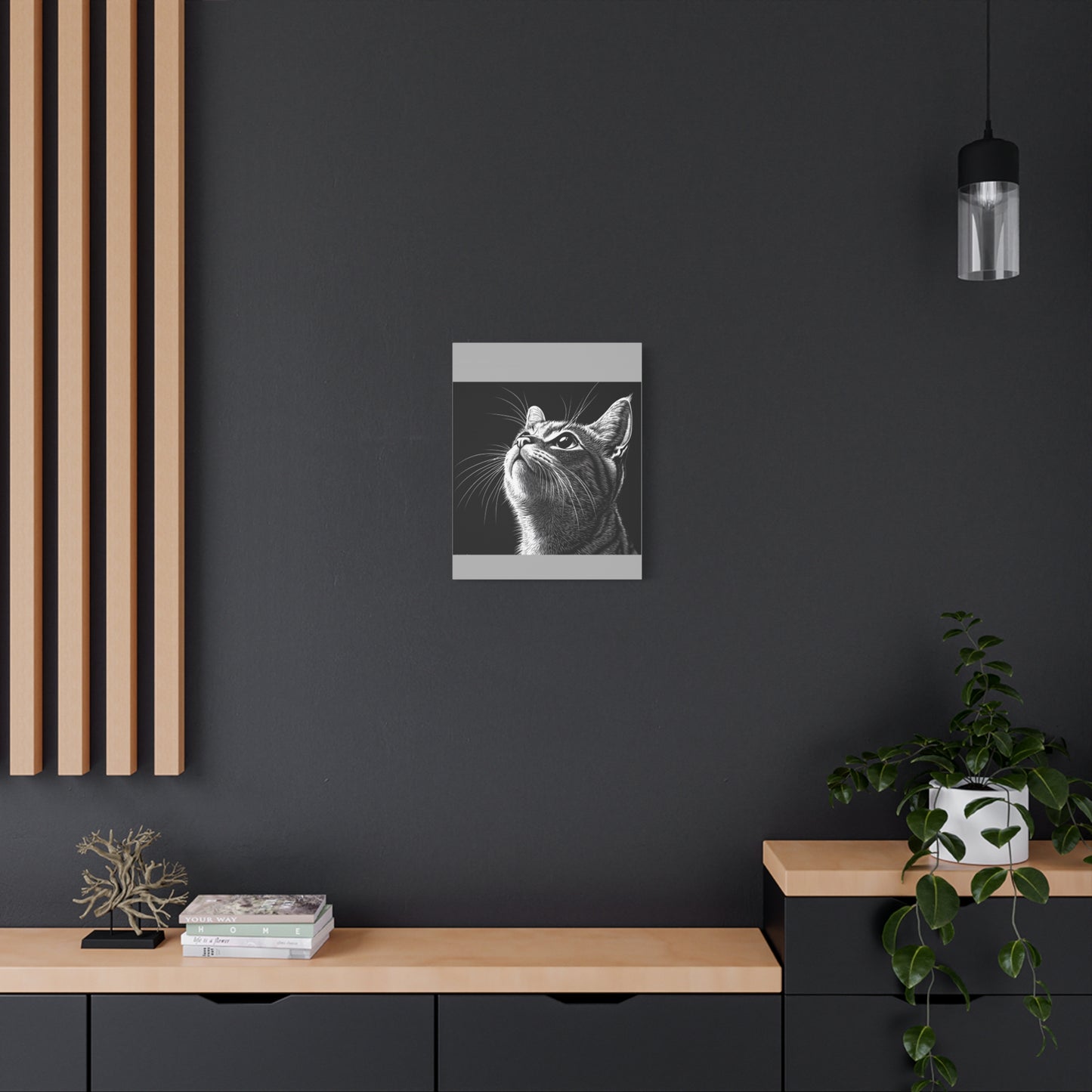Portrait Cat Canvas Wall Art - Black and White Stretched Print