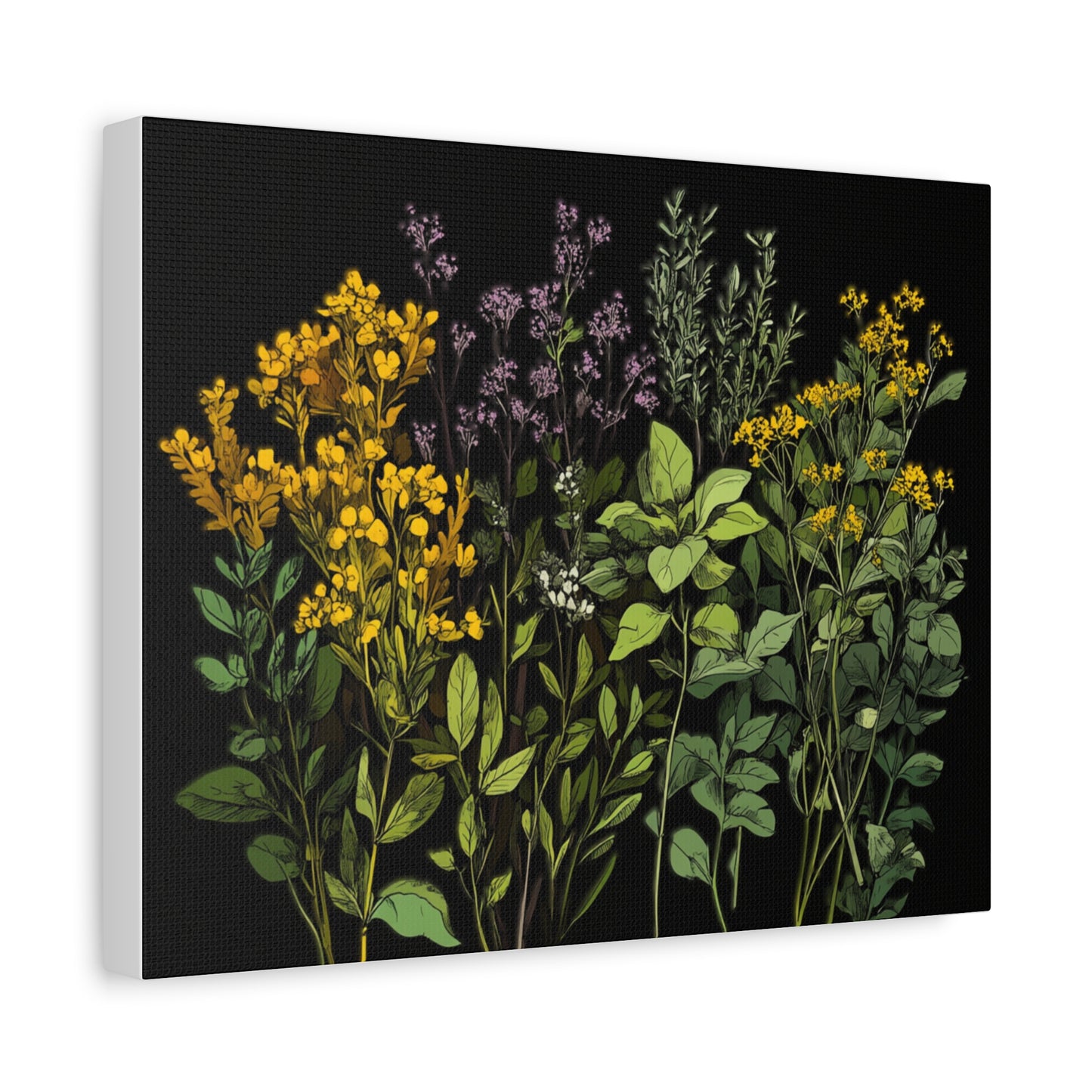 Botanical Wall Art - Matte Canvas Print of Colorful Herbs and Flowers