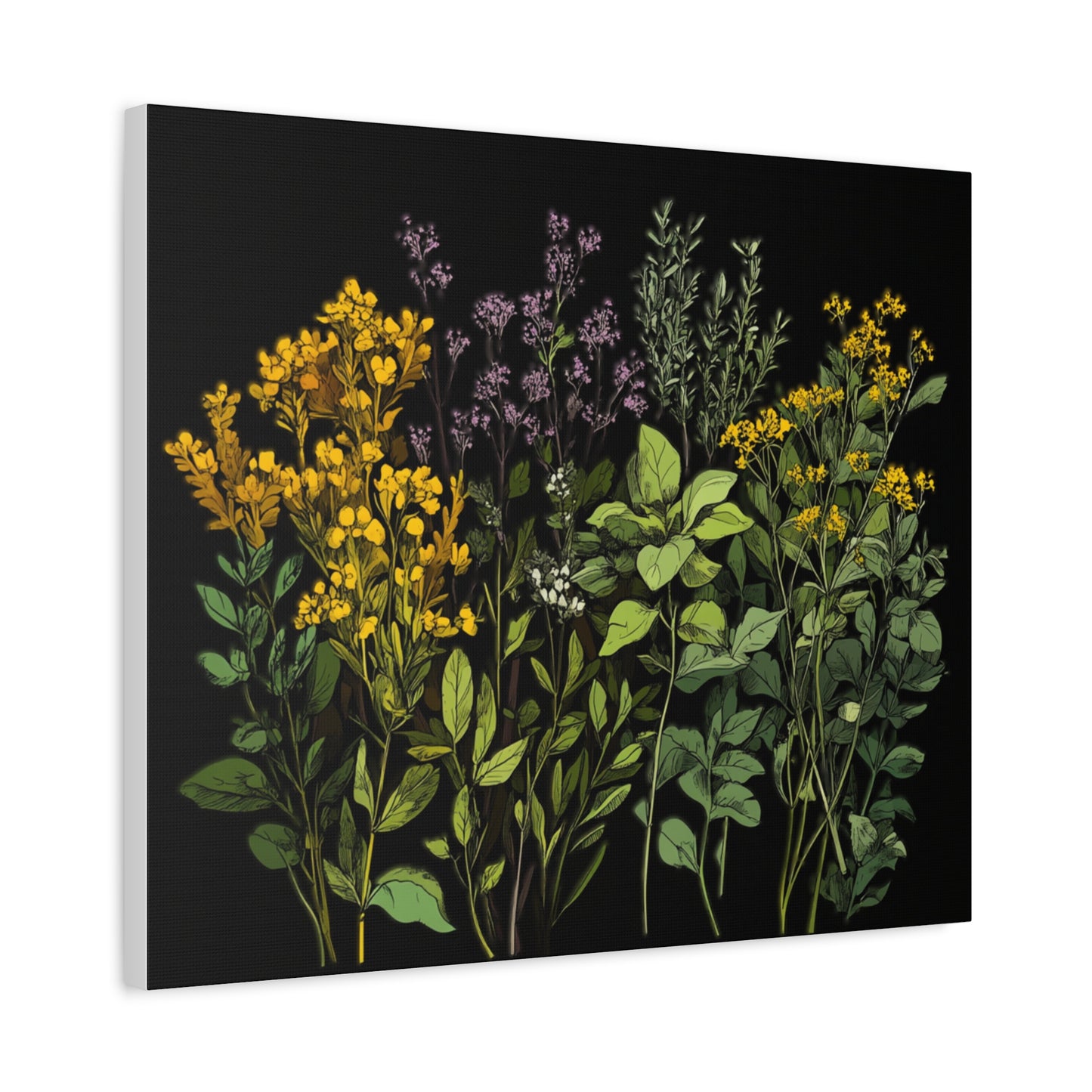 Botanical Wall Art - Matte Canvas Print of Colorful Herbs and Flowers