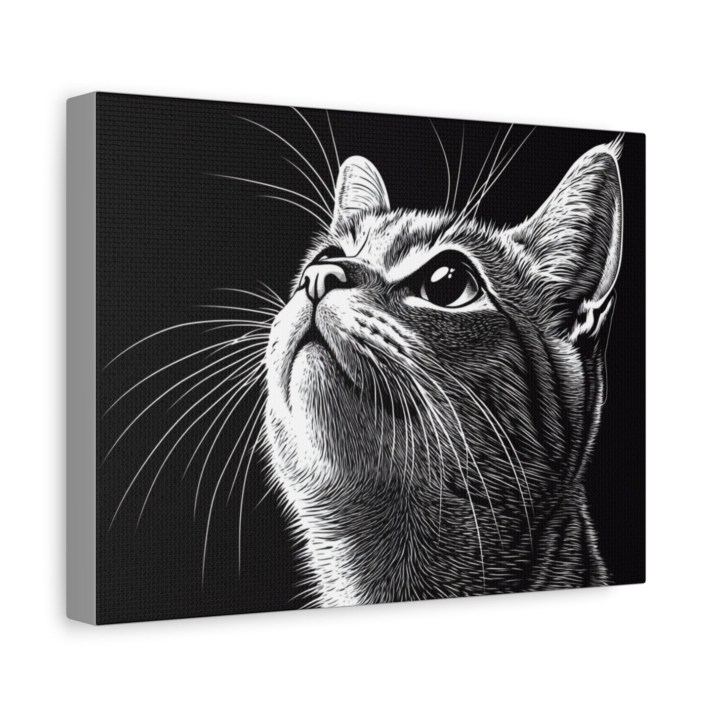 Portrait Cat Canvas Wall Art - Black and White Stretched Print
