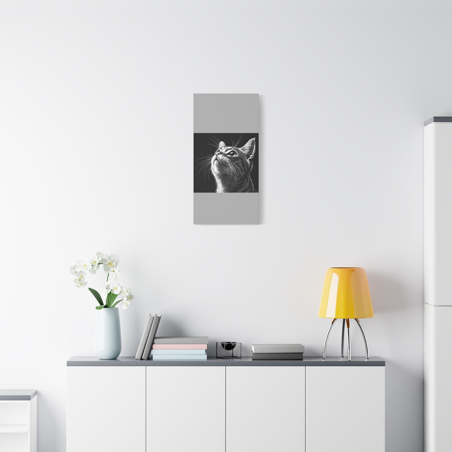 Portrait Cat Canvas Wall Art - Black and White Stretched Print