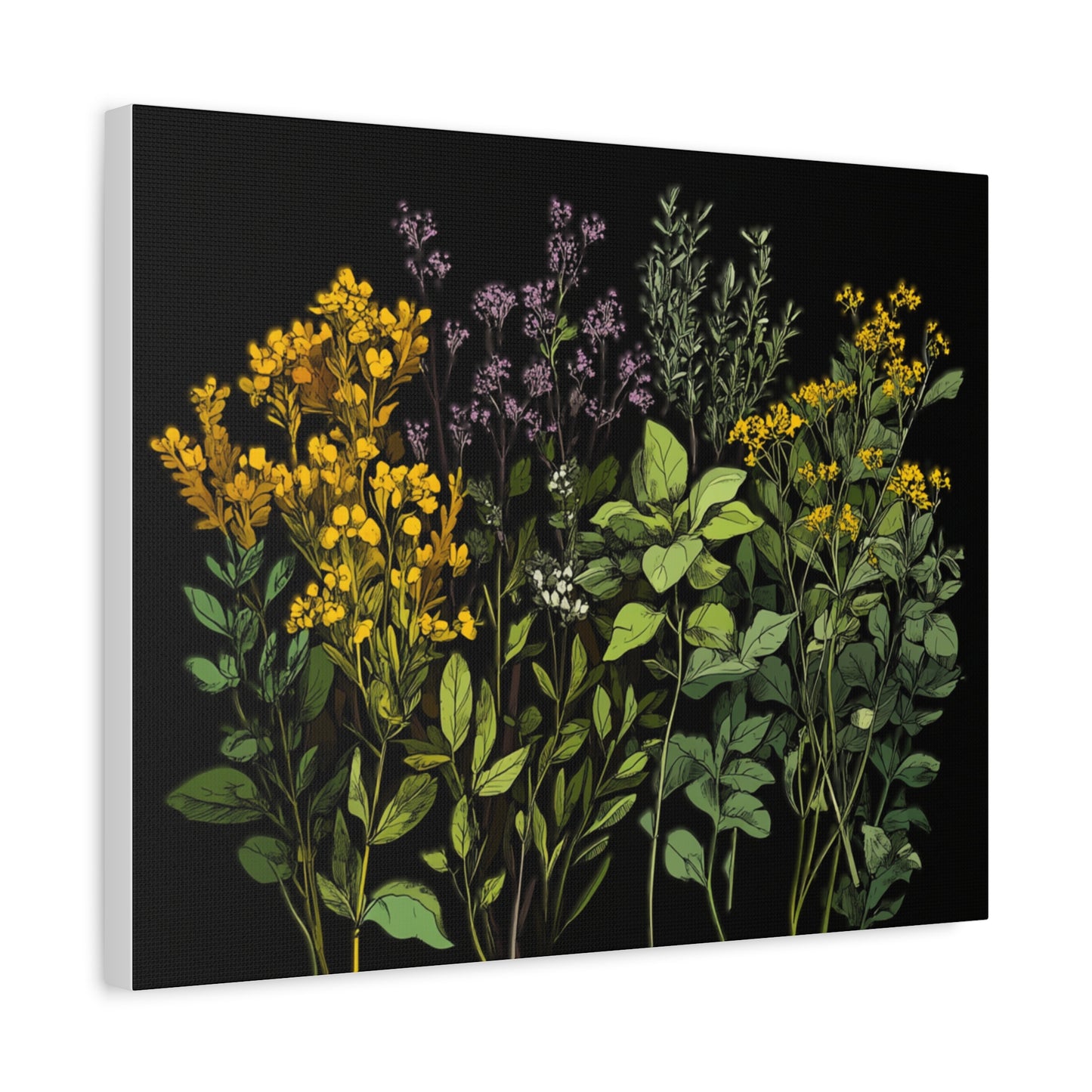 Botanical Wall Art - Matte Canvas Print of Colorful Herbs and Flowers