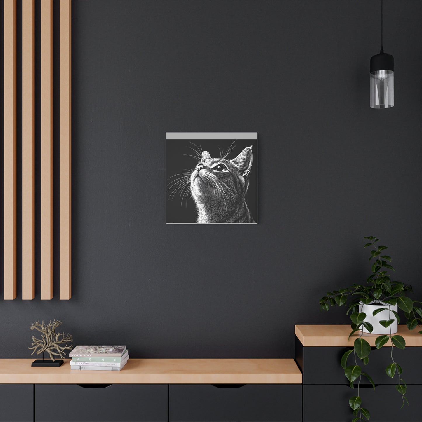 Portrait Cat Canvas Wall Art - Black and White Stretched Print