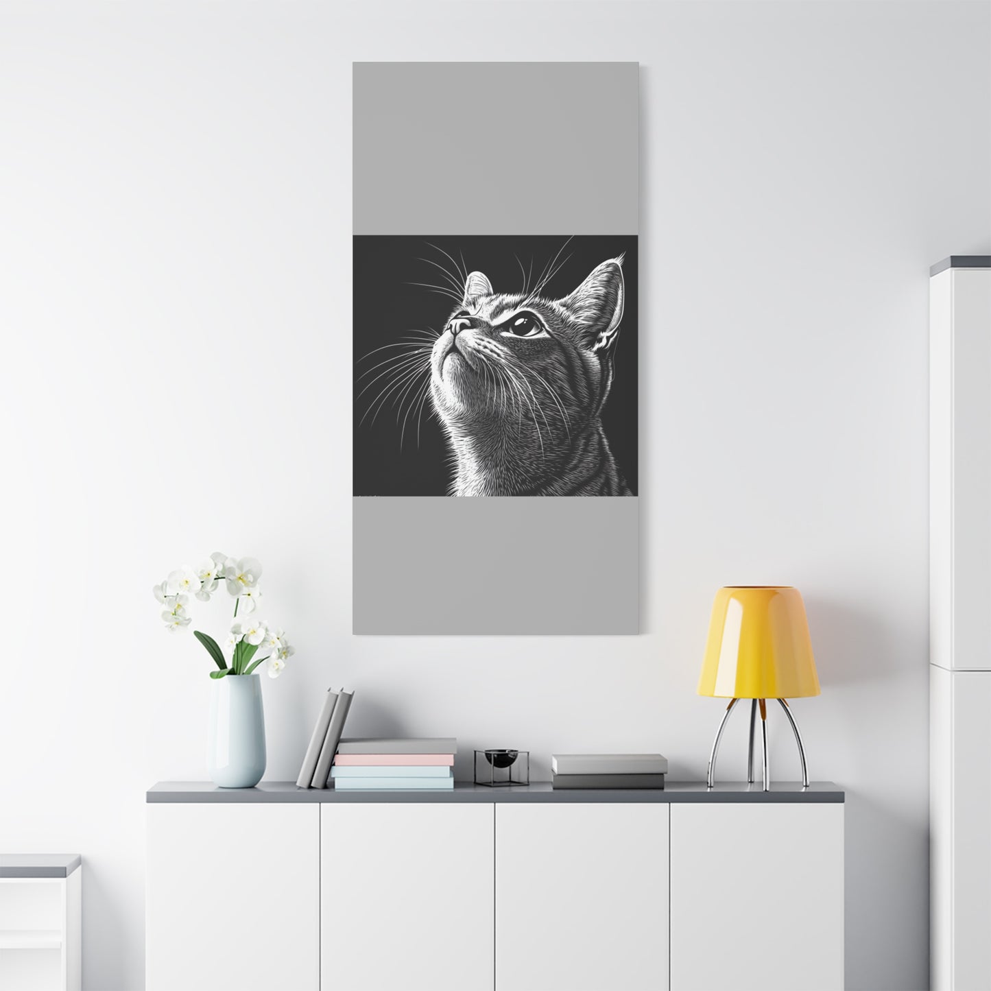 Portrait Cat Canvas Wall Art - Black and White Stretched Print
