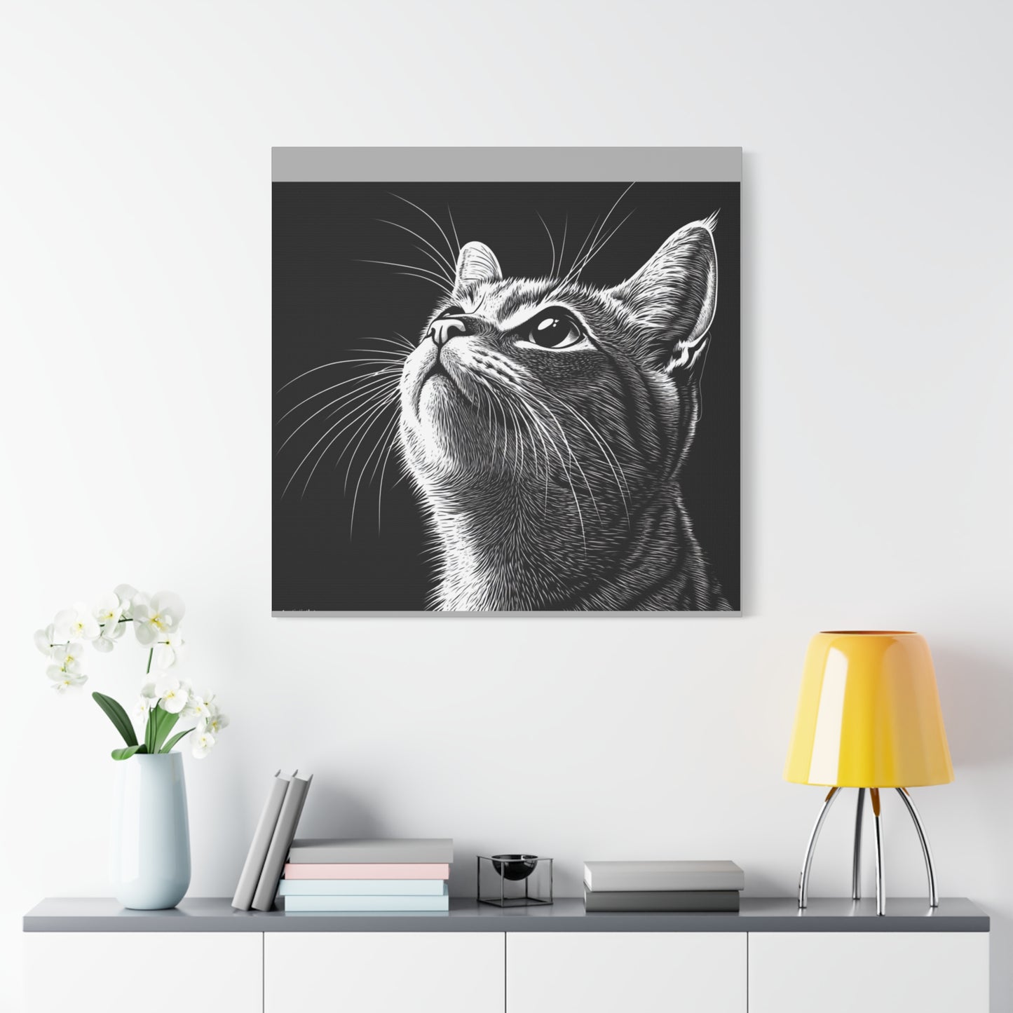 Portrait Cat Canvas Wall Art - Black and White Stretched Print
