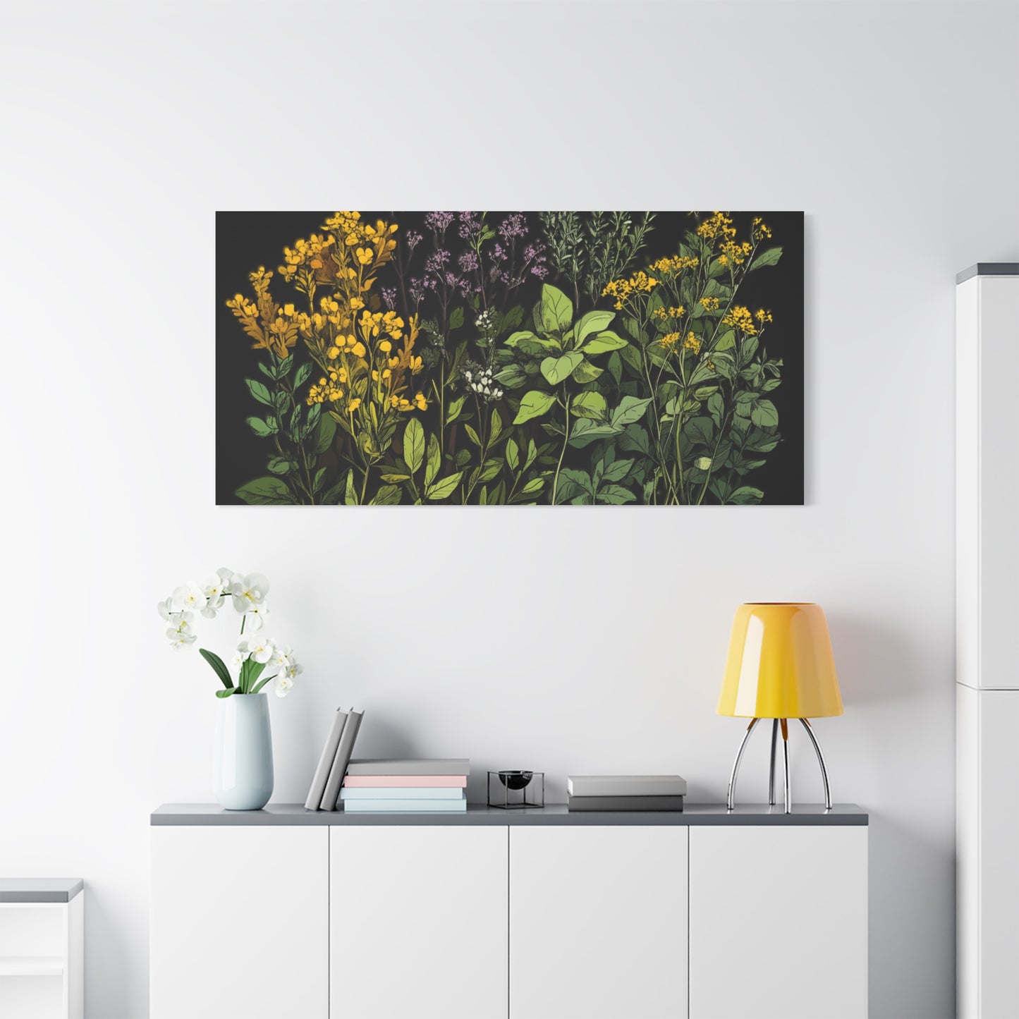 Botanical Wall Art - Matte Canvas Print of Colorful Herbs and Flowers