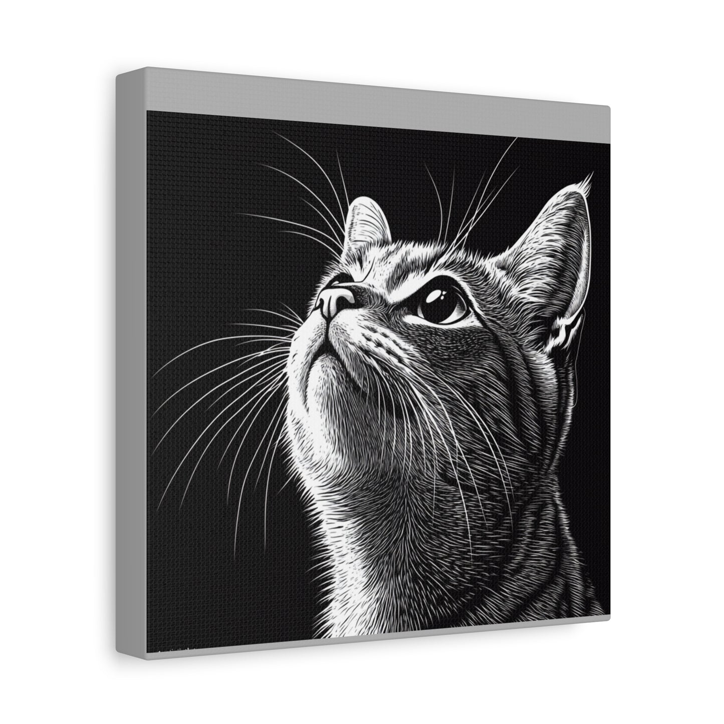 Portrait Cat Canvas Wall Art - Black and White Stretched Print