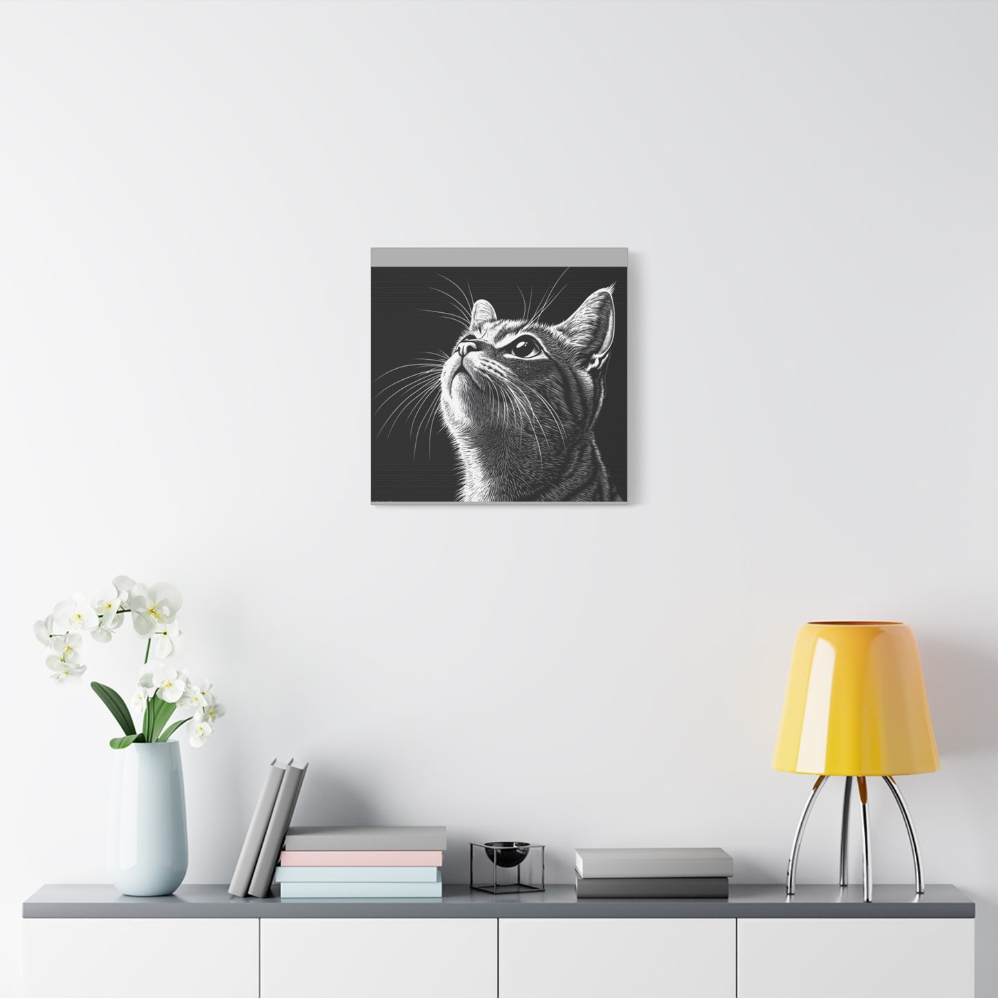 Portrait Cat Canvas Wall Art - Black and White Stretched Print