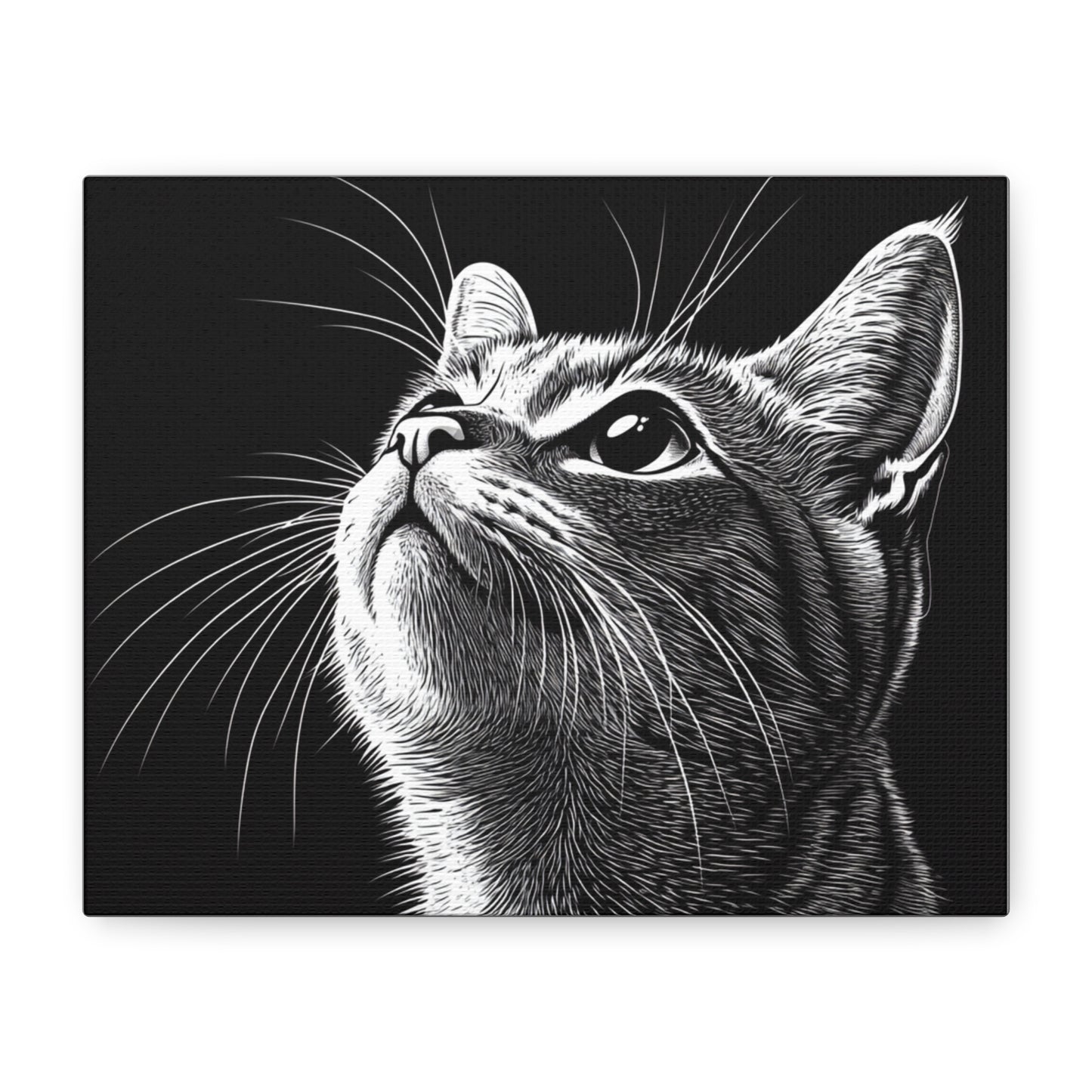 Portrait Cat Canvas Wall Art - Black and White Stretched Print