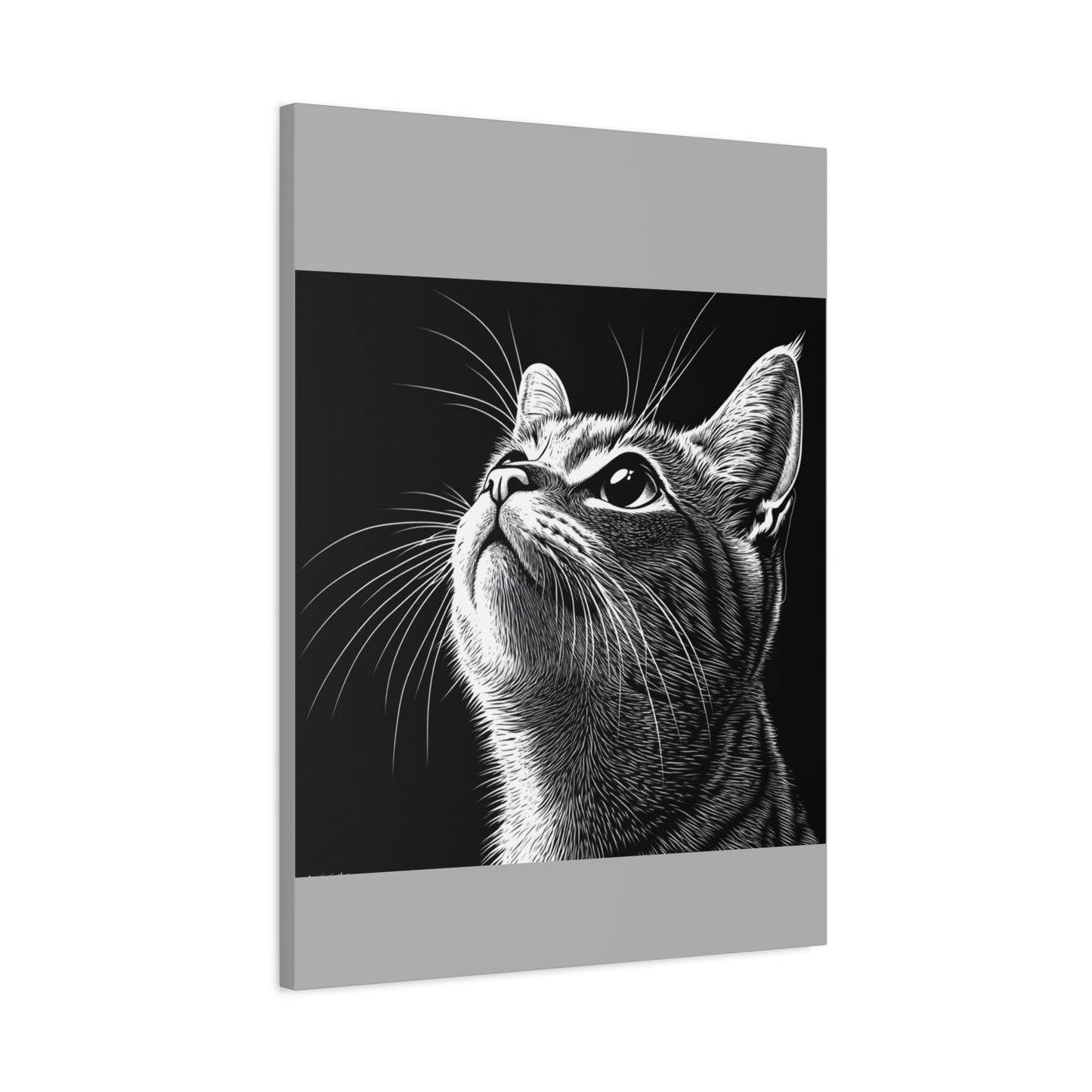 Portrait Cat Canvas Wall Art - Black and White Stretched Print