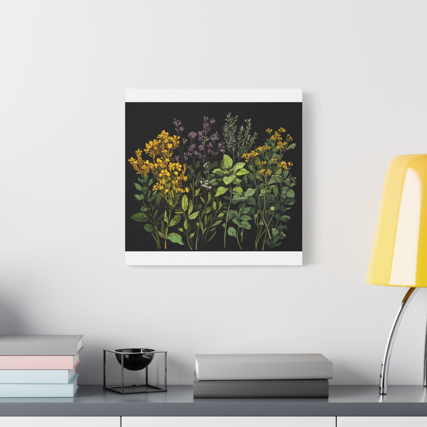 Botanical Wall Art - Matte Canvas Print of Colorful Herbs and Flowers