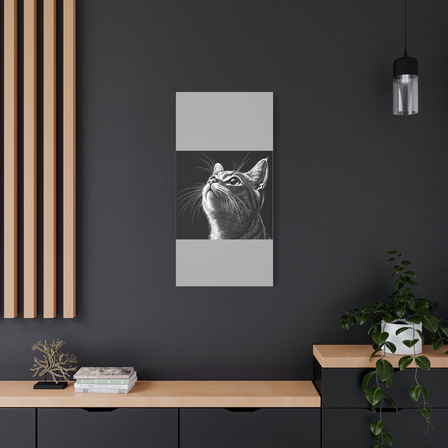 Portrait Cat Canvas Wall Art - Black and White Stretched Print