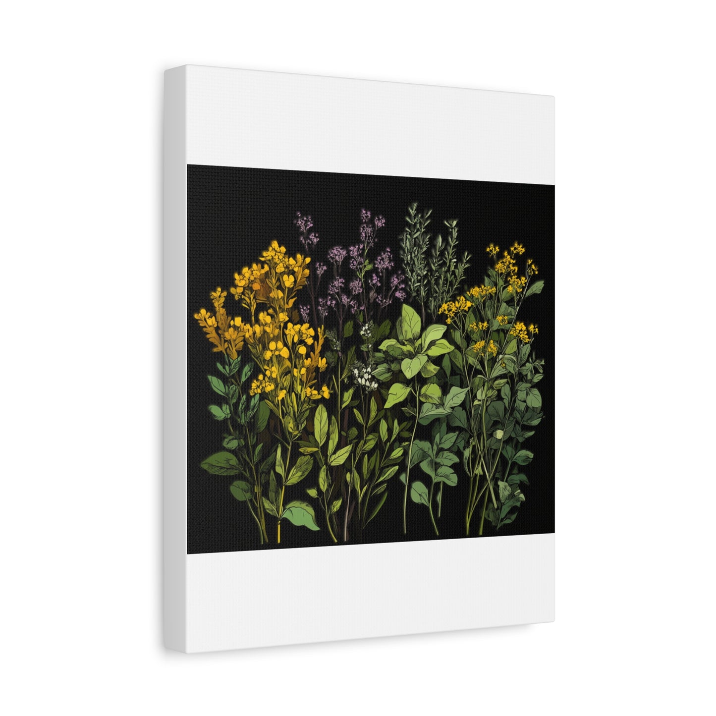 Botanical Wall Art - Matte Canvas Print of Colorful Herbs and Flowers