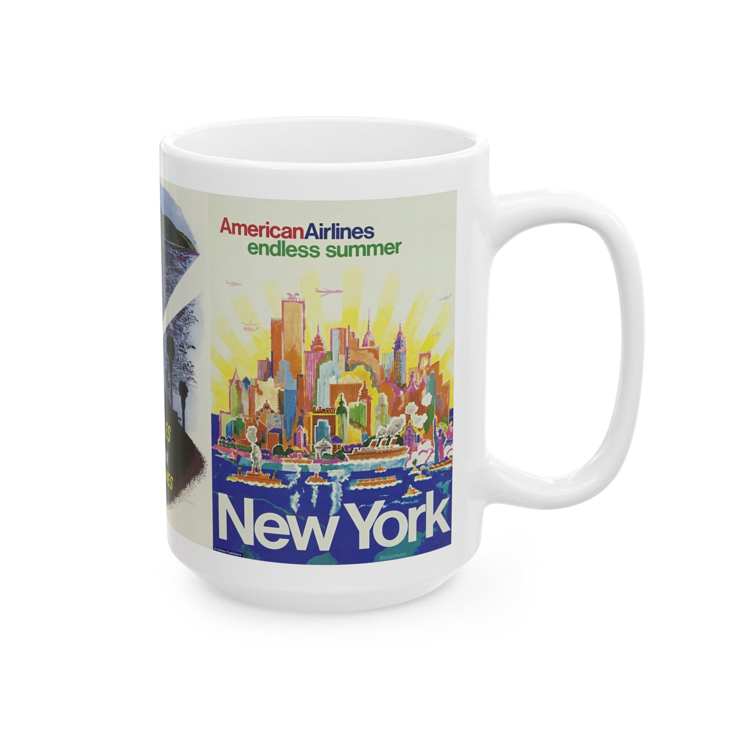 Niagara Falls, Los Angelis & New York Vintage Travel Ceramic Mug - American Airlines Themed Coffee Cup (15oz)