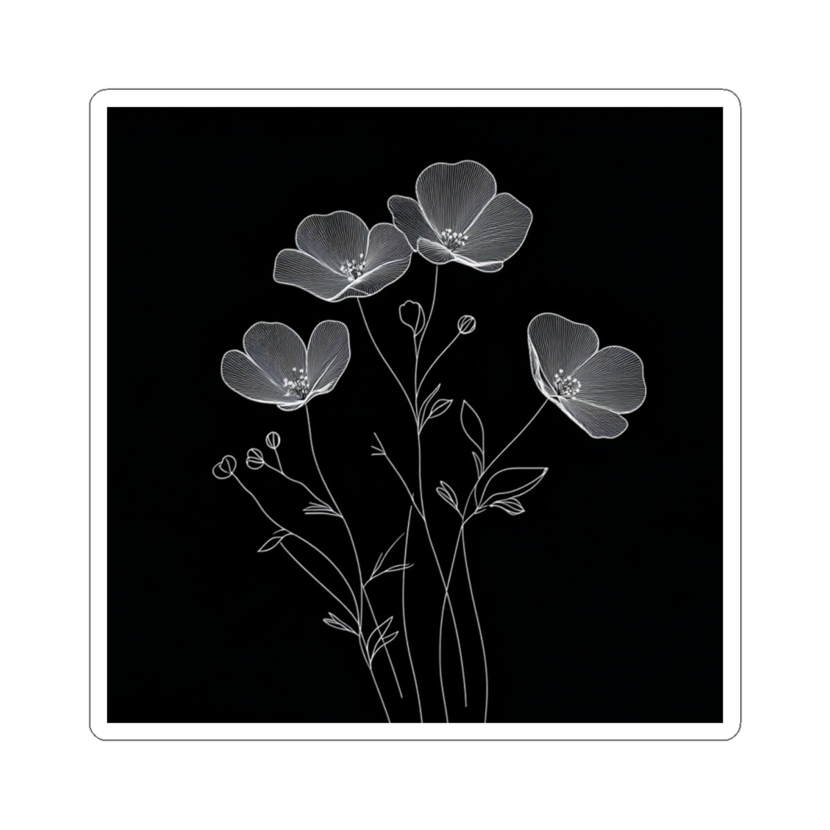Floral Decor Kiss-Cut Stickers - Black White Floral Decals