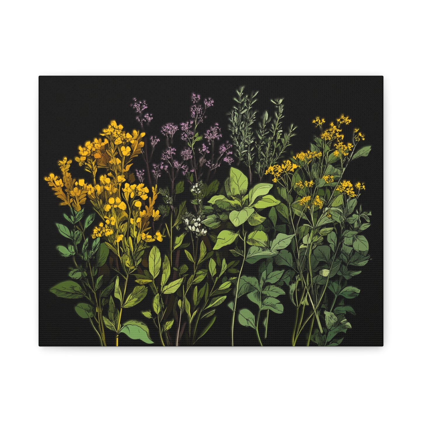 Botanical Wall Art - Matte Canvas Print of Colorful Herbs and Flowers