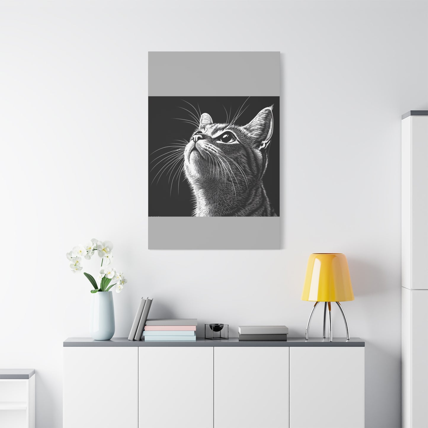 Portrait Cat Canvas Wall Art - Black and White Stretched Print