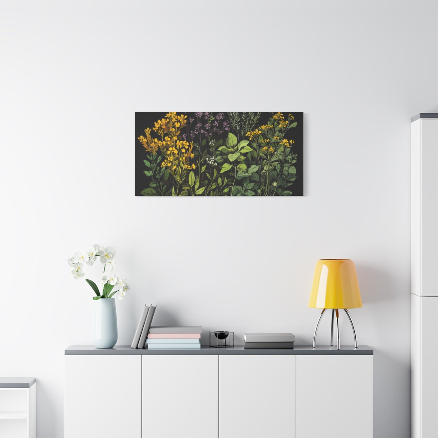 Botanical Wall Art - Matte Canvas Print of Colorful Herbs and Flowers