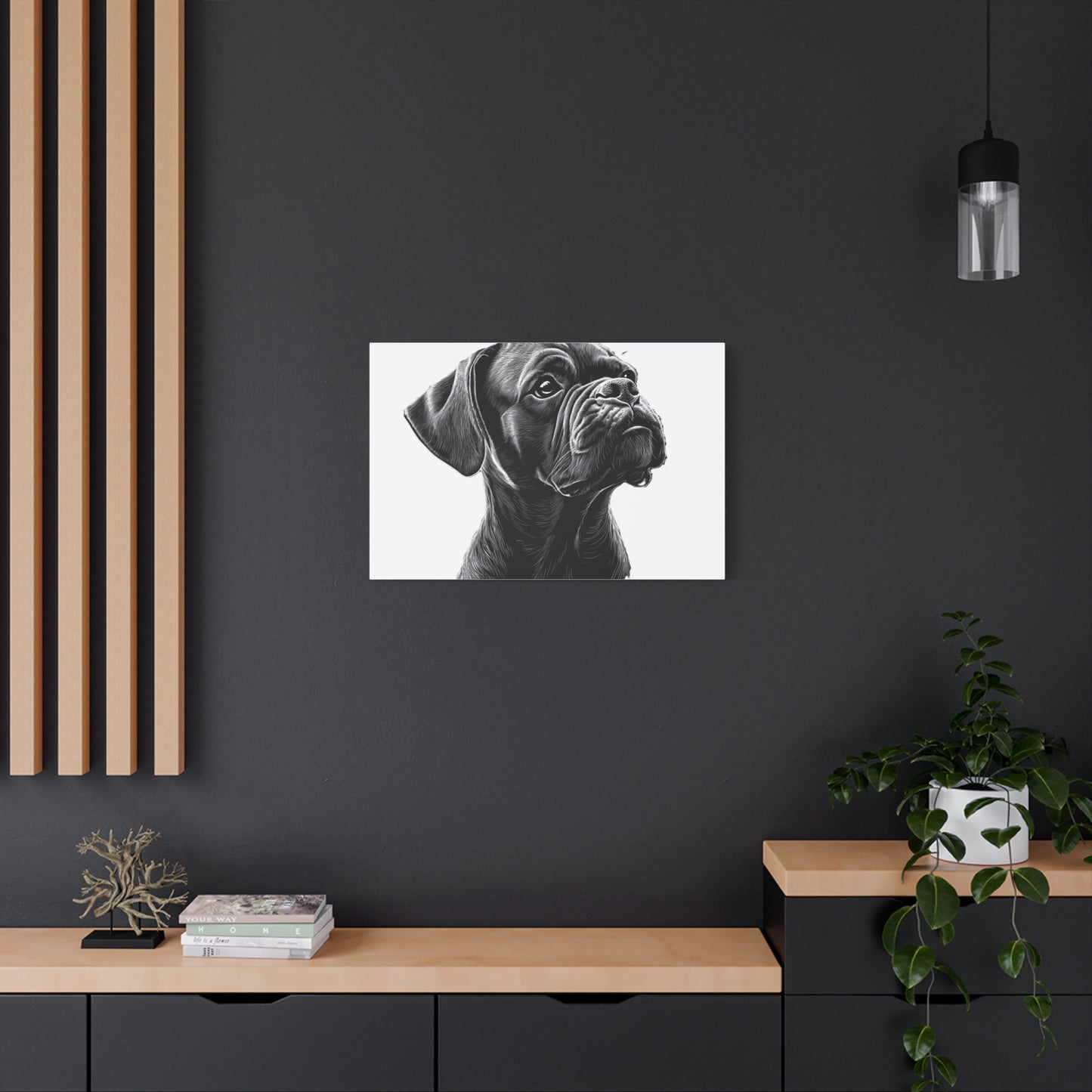 Canvas Wall Art - Black Boxer Dog Portrait - Pet Lover Home Decor