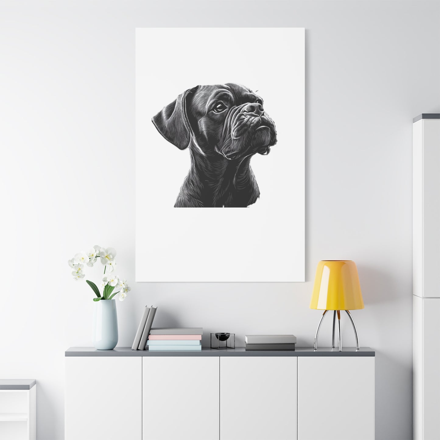 Canvas Wall Art - Black Boxer Dog Portrait - Pet Lover Home Decor