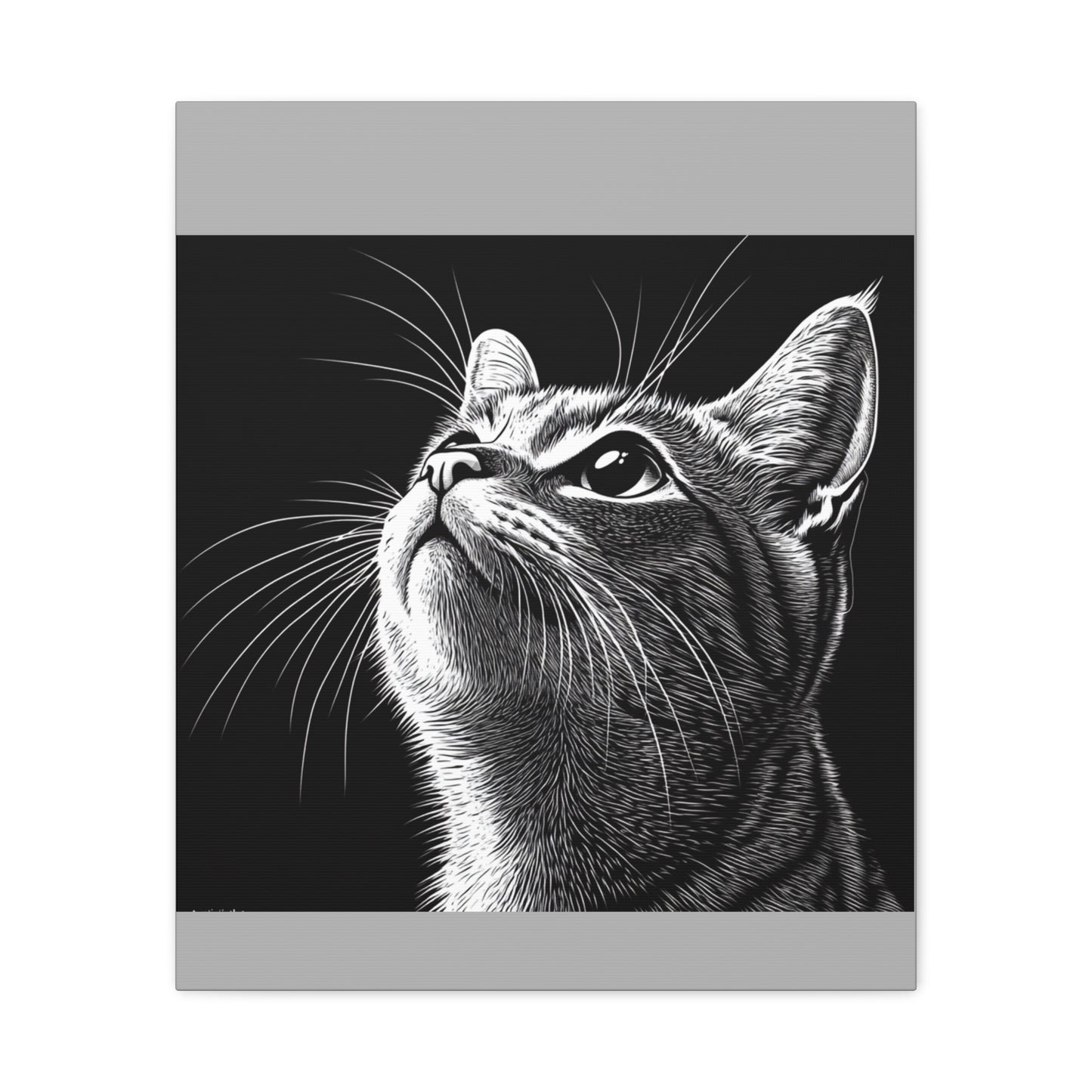 Portrait Cat Canvas Wall Art - Black and White Stretched Print
