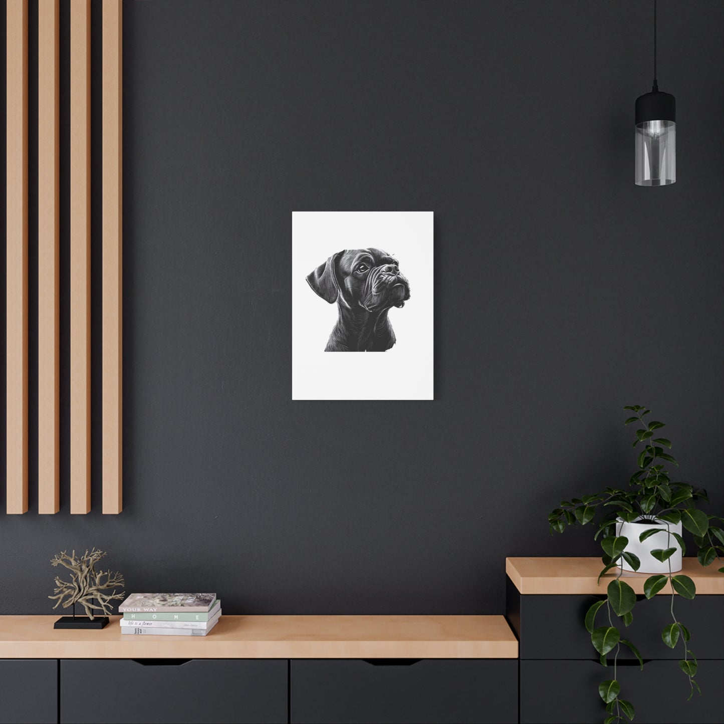 Canvas Wall Art - Black Boxer Dog Portrait - Pet Lover Home Decor