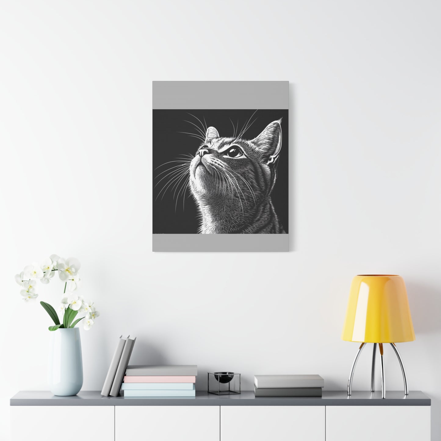 Portrait Cat Canvas Wall Art - Black and White Stretched Print