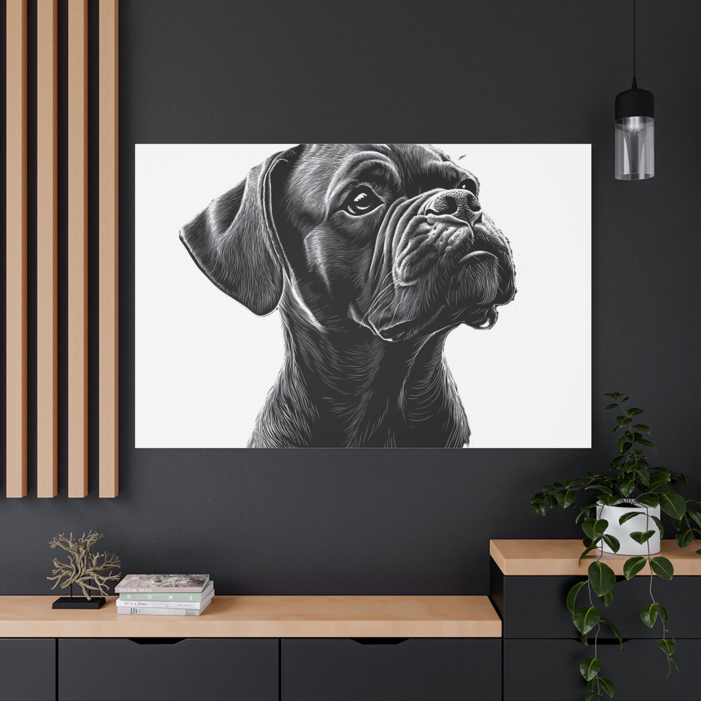 Canvas Wall Art - Black Boxer Dog Portrait - Pet Lover Home Decor