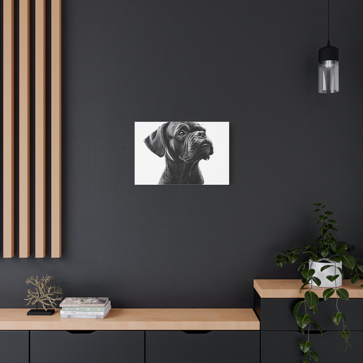 Canvas Wall Art - Black Boxer Dog Portrait - Pet Lover Home Decor