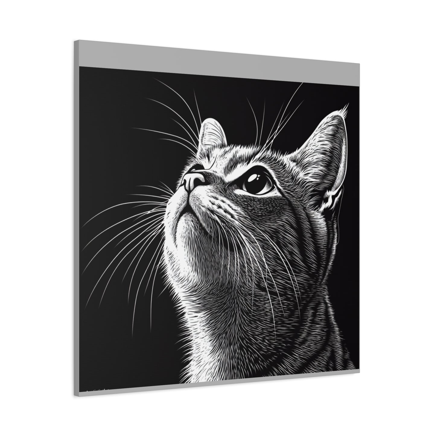 Portrait Cat Canvas Wall Art - Black and White Stretched Print