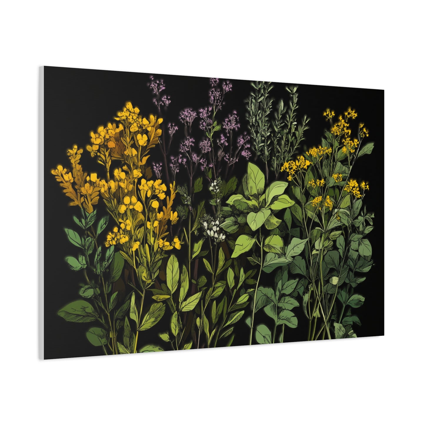 Botanical Wall Art - Matte Canvas Print of Colorful Herbs and Flowers