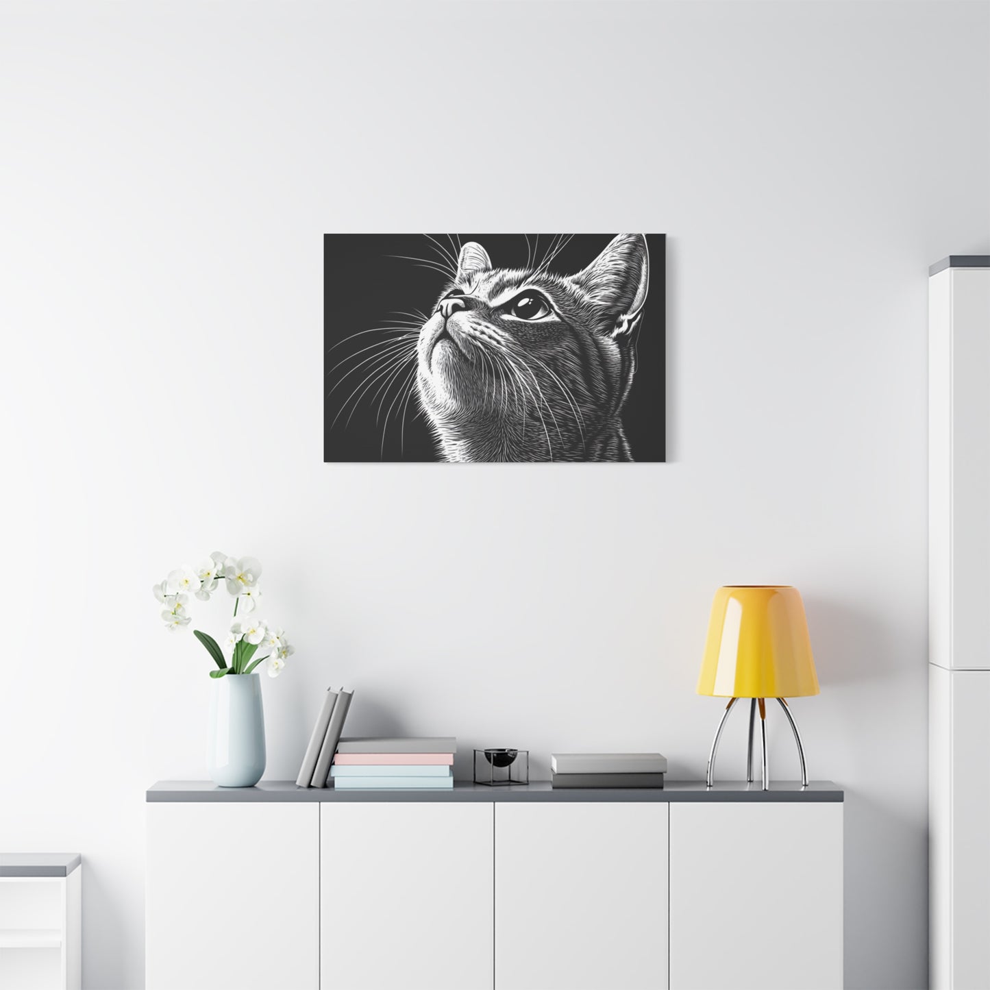 Portrait Cat Canvas Wall Art - Black and White Stretched Print